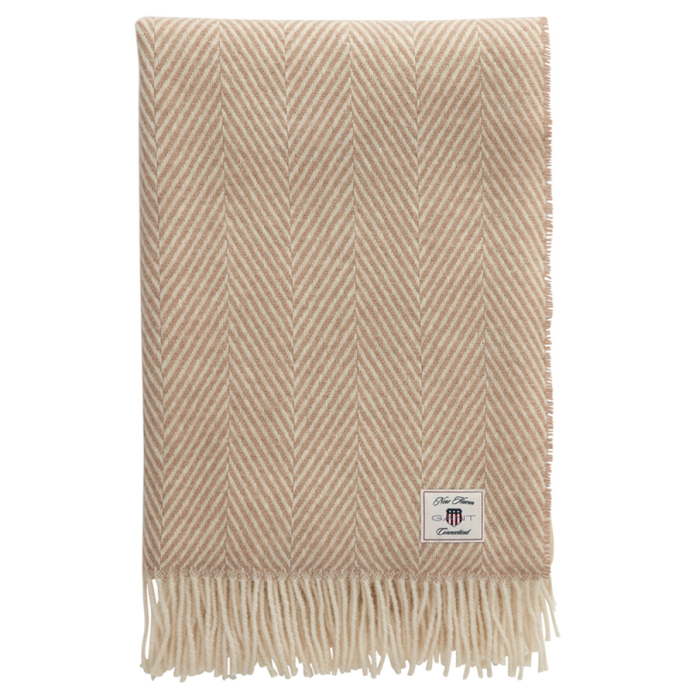 gant herringbone wool throw torkkupeitto, taupe beige